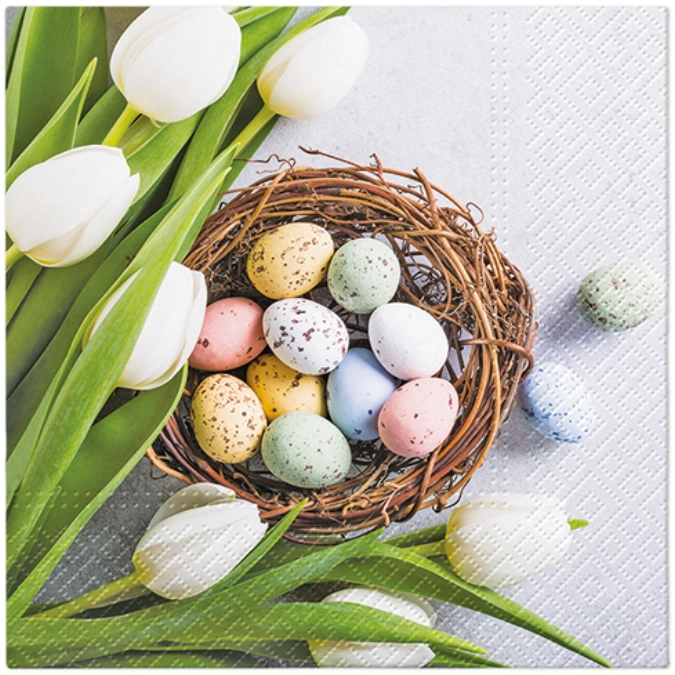 Servietten Lunch 20x Eggs and Tulips, 33x33cm