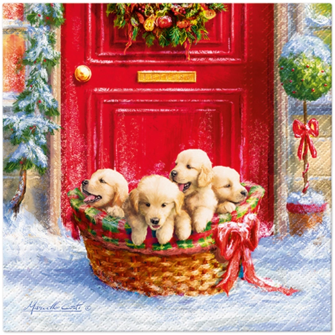 Servietten Lunch 20x Christmas puppies, 33x33cm