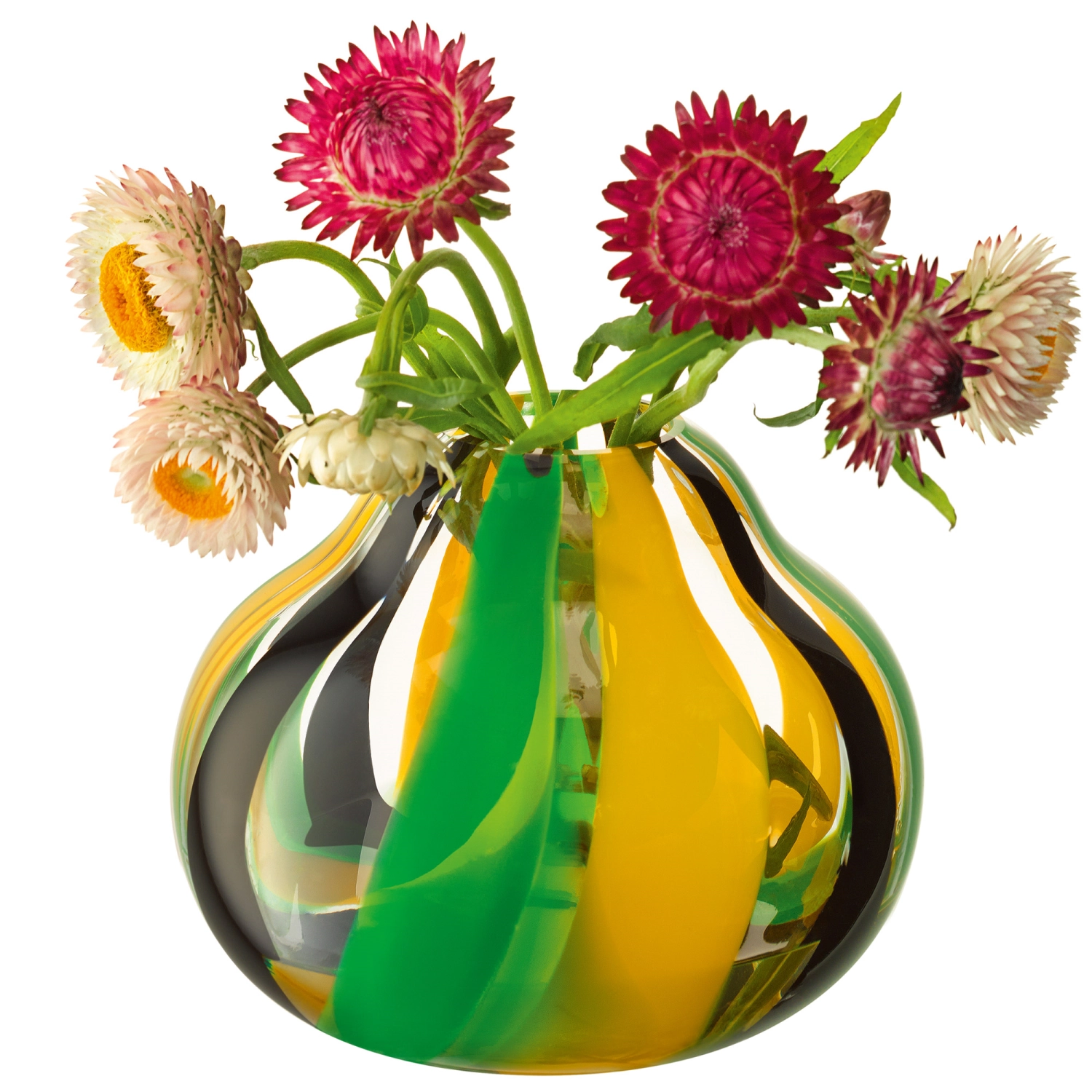 Folk Vase H11.5cm noir, vert, jaune