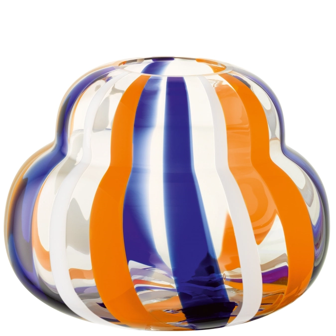 Folk Vase H19cm bleu, orange, blanc