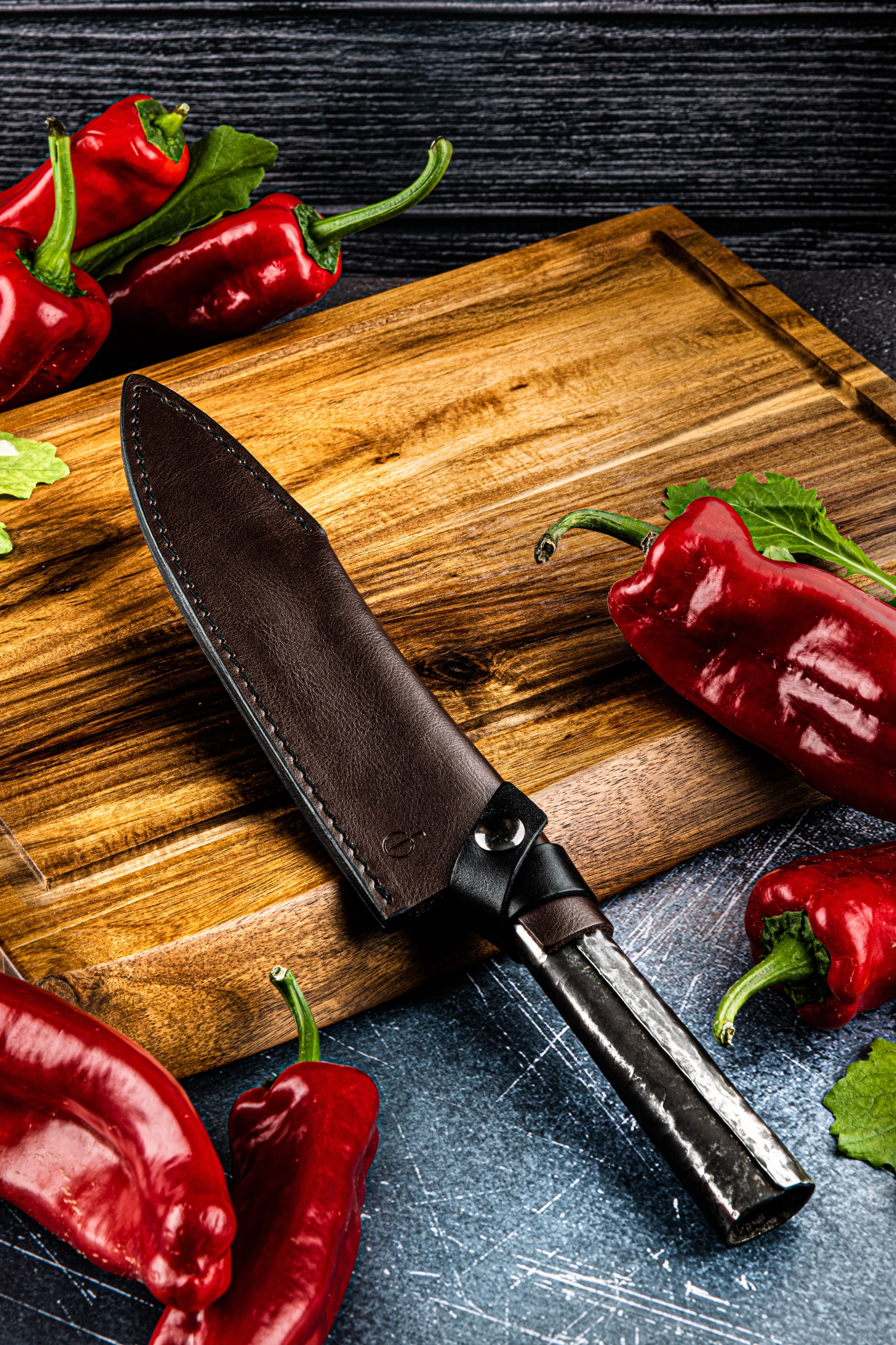 Forged étui cuir couteau de chef