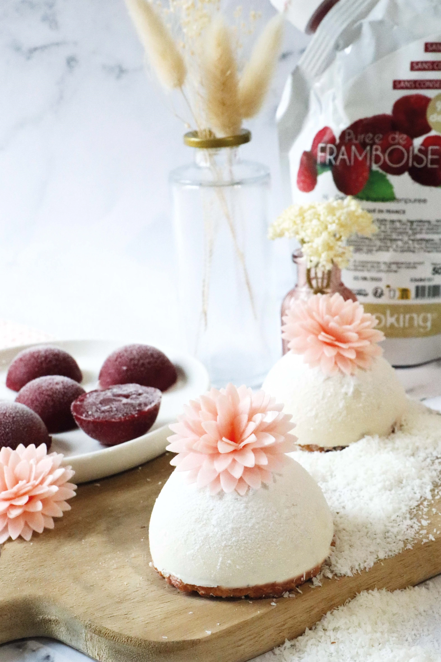 Set de 5 dahlias en papier comestible blanc, rose