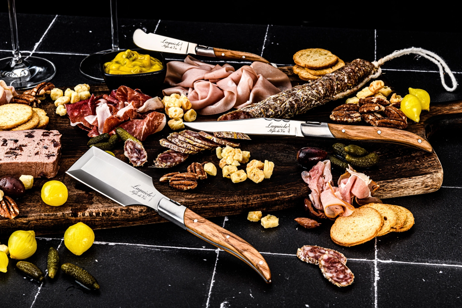 Set de 3 pièces pour charcuterie en bois d’olivier