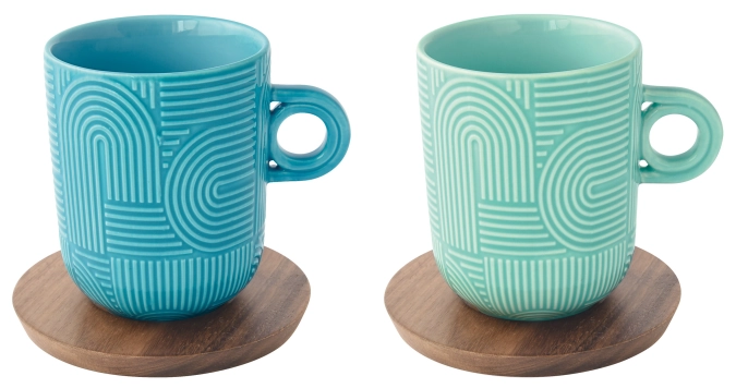 Set de 2 Take a Loop tasses à café sous-verres acacia