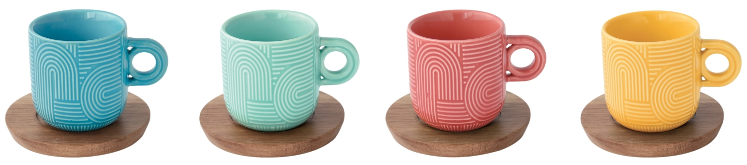 Set de 2 Take a Loop tasses à espresso sous-verres acacia