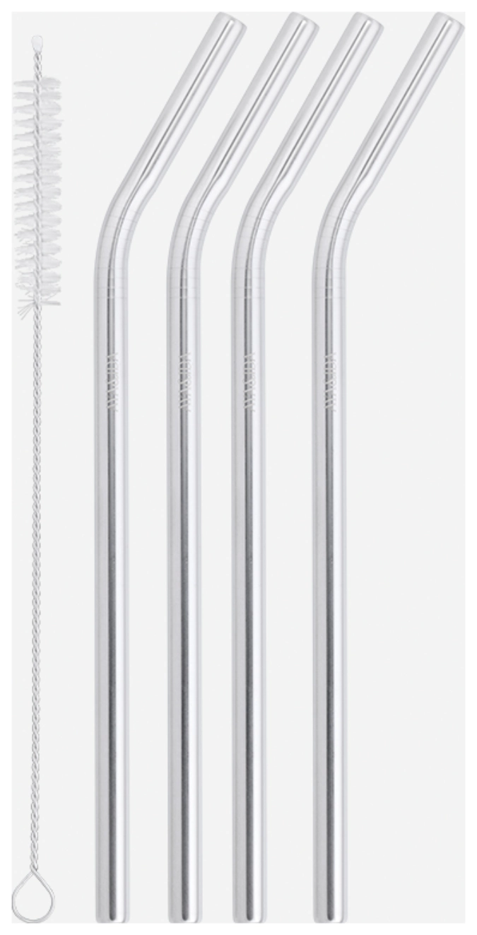 4er Set Strohhalm mit Bürste,  gebogen, Edelstahl