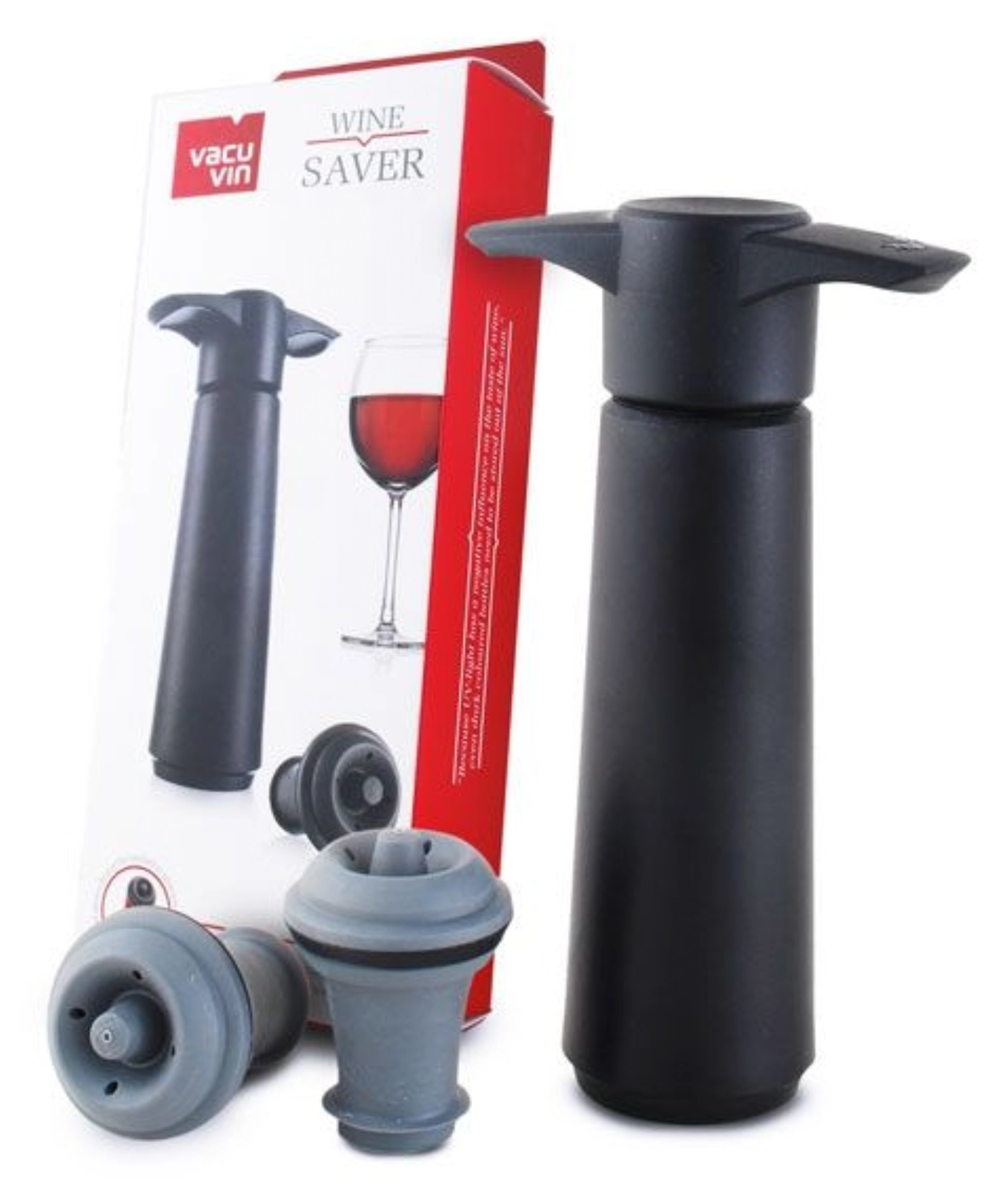 Vacu Vin Set - Pumpe mit 2 Verschlüsse Schwarz