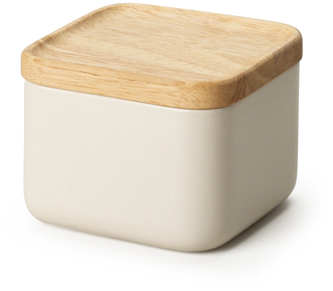 Keramik Vorratsdose sand mit Holzdeckel