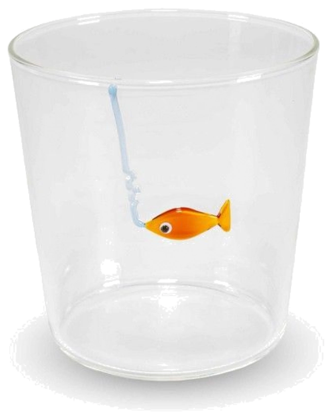 Borosilikat Trinkglas Fisch mit Angelhaken