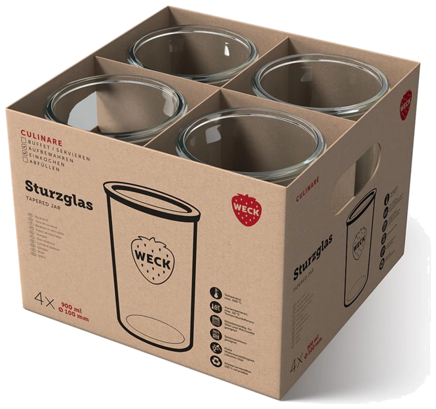 4er Set Weck Sturzglas 900ml RR100 ohne Deckel